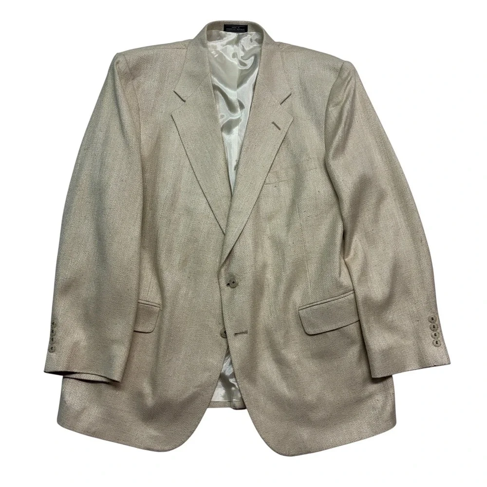 NEW vtg Barrington 46R Cream Ivory 100% Silk Blazer Jacket Sport Suit Coat Mens